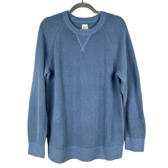 Gap Textured Raglan Long Sleeve Sweater Mens Large Daisy Blue Knit Crew Neck - Picture 6 of 6